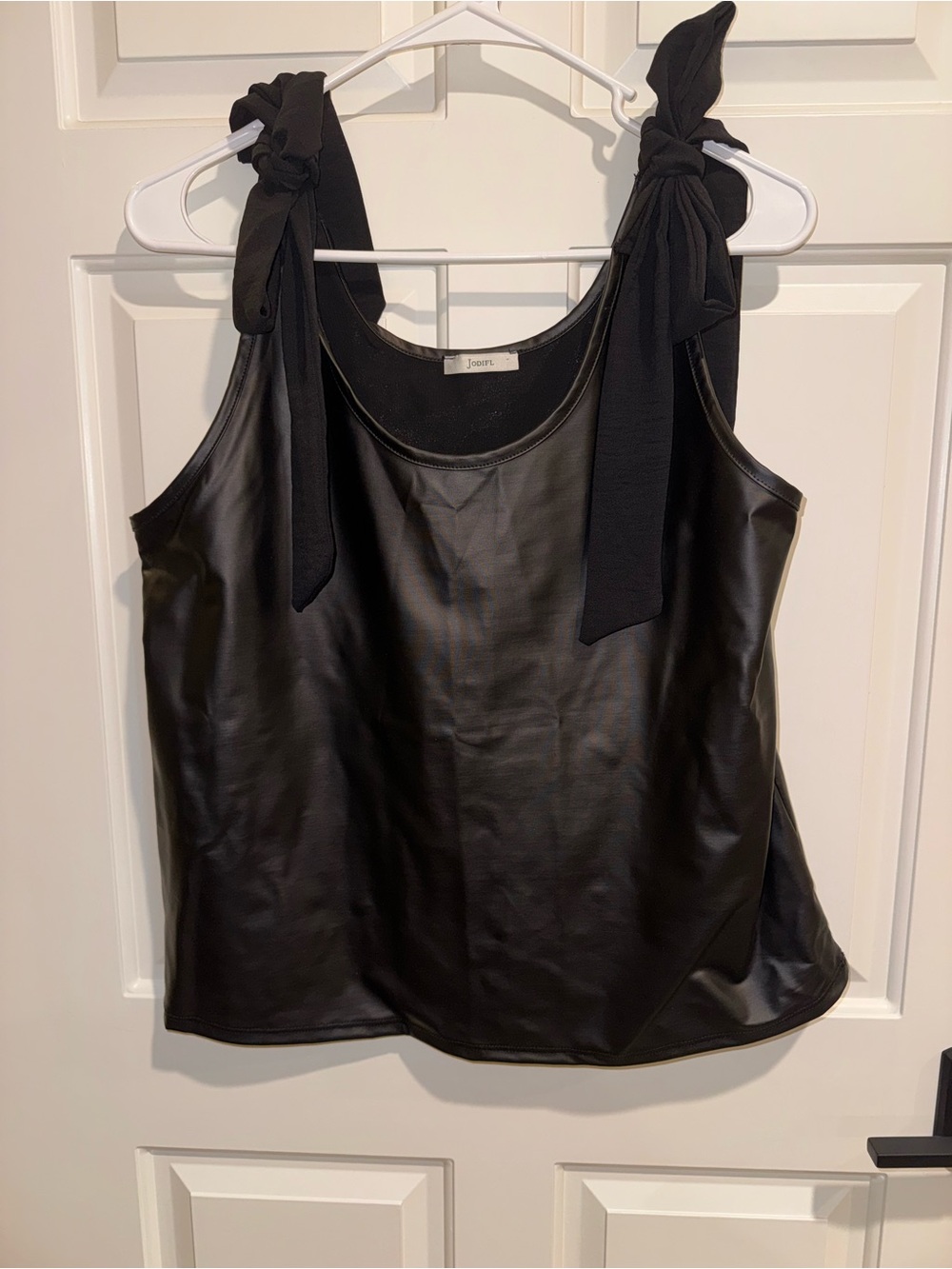 JODIFL Black Faux-Leather Tie-Shoulder Camisole